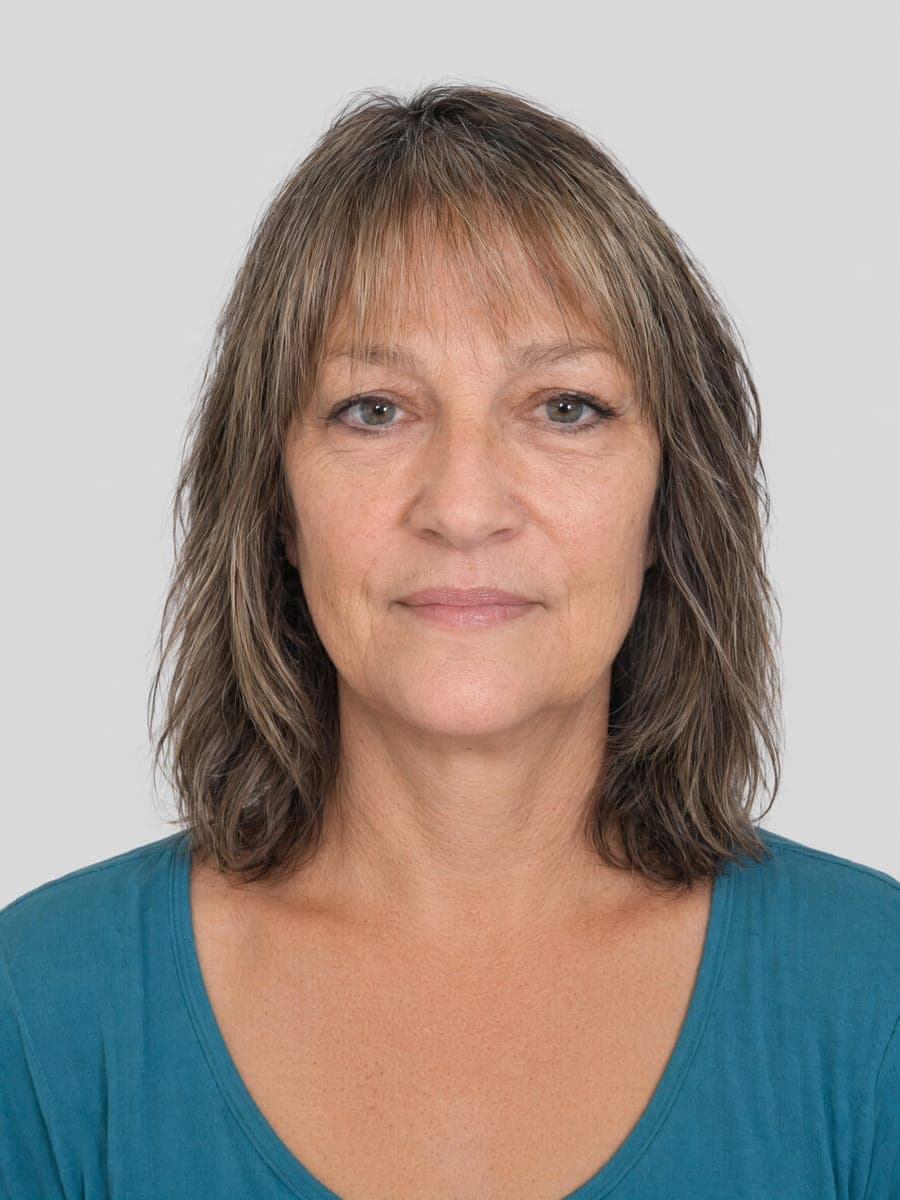 Compliant AI ID photo result — UK Passport — 35 × 45 mm, light gray
