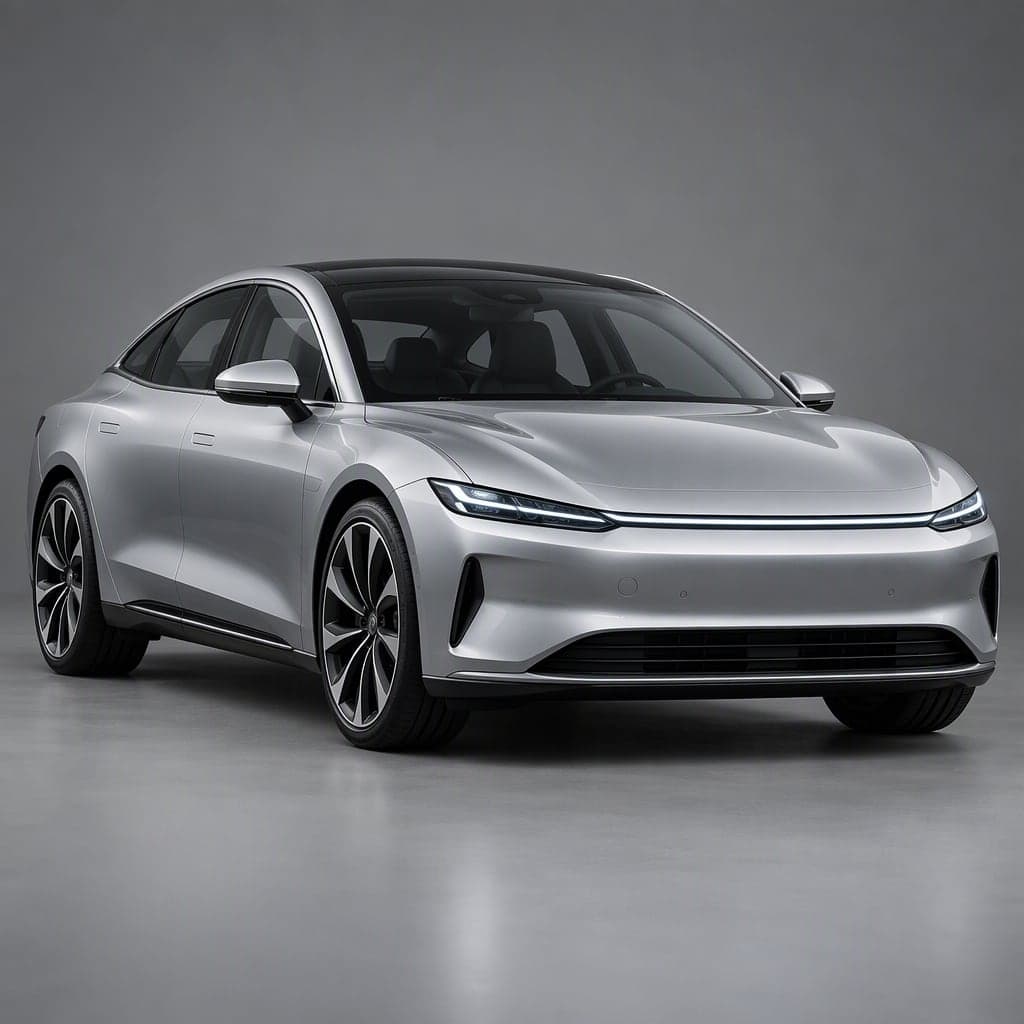 Silver modern electric sedan