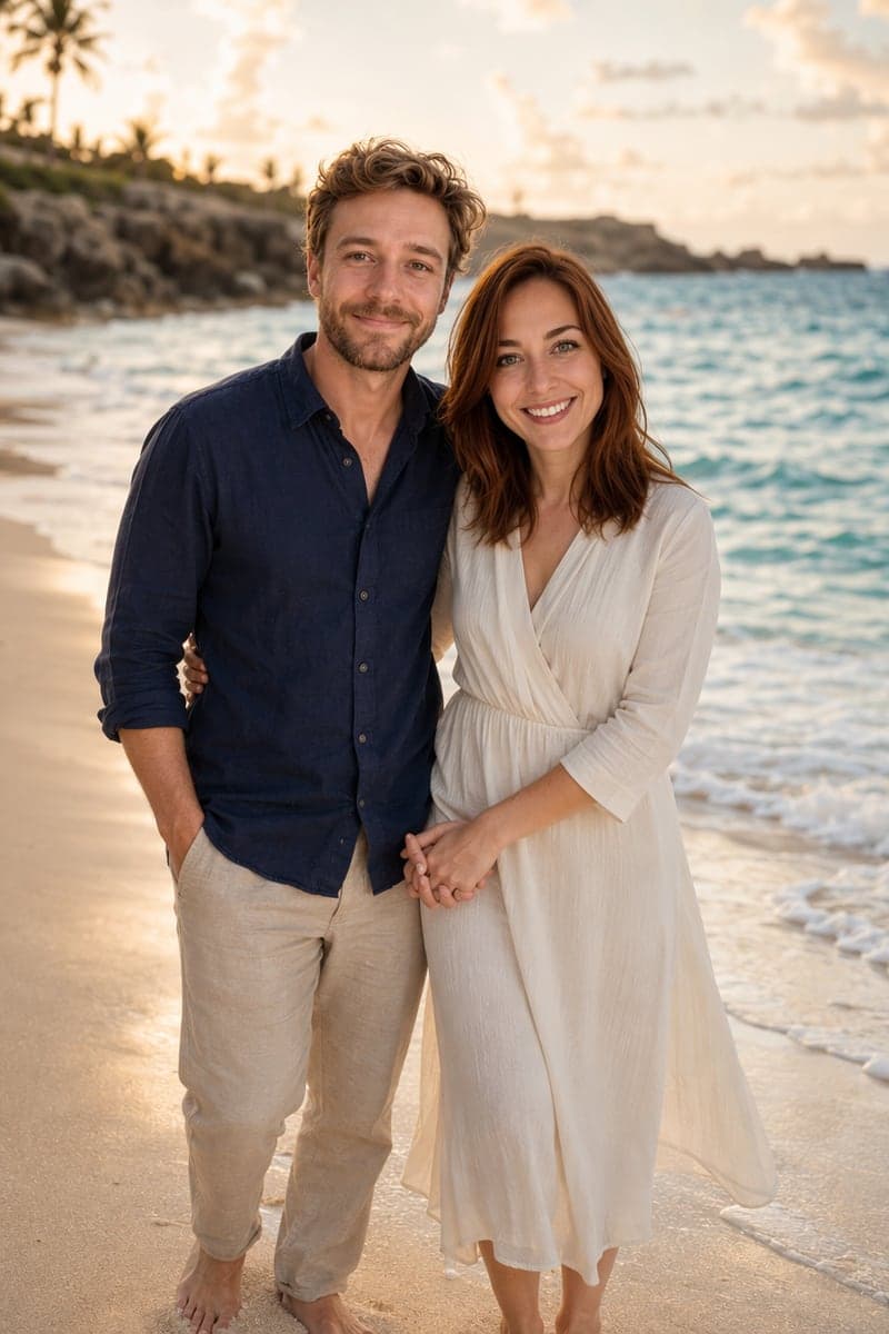 AI couple photo example — sur la Plage scene, same couple test