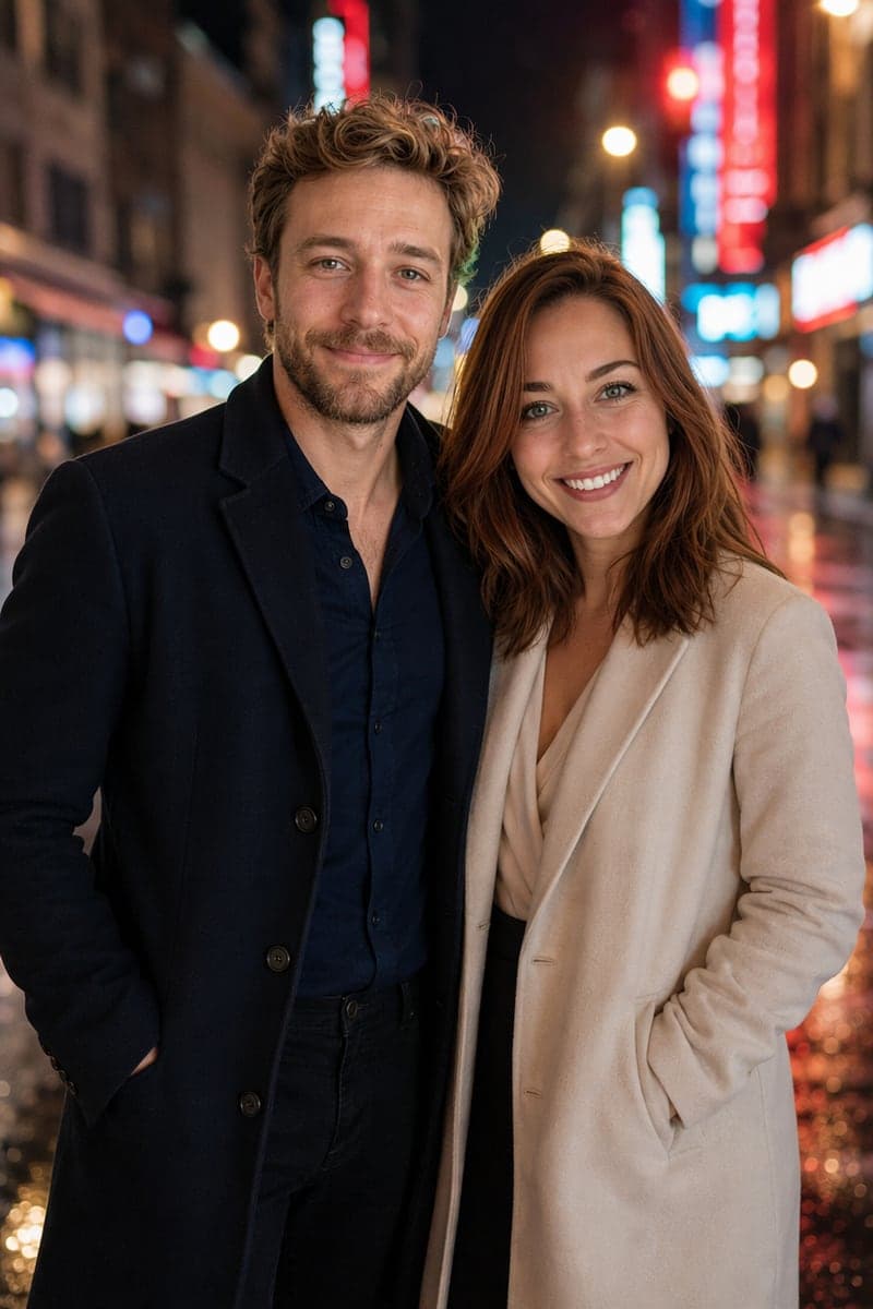 AI couple photo example — en Ville scene, same couple test