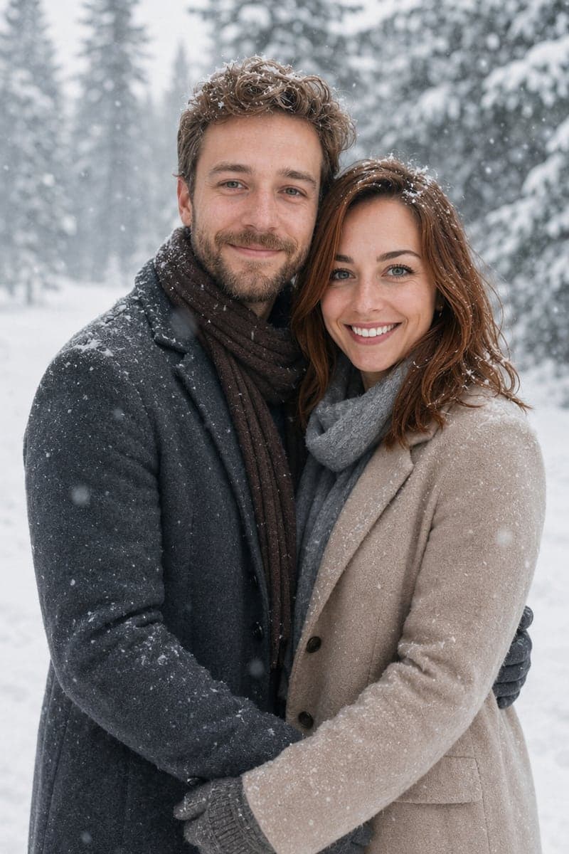 AI couple photo example — d'Hiver scene, same couple test
