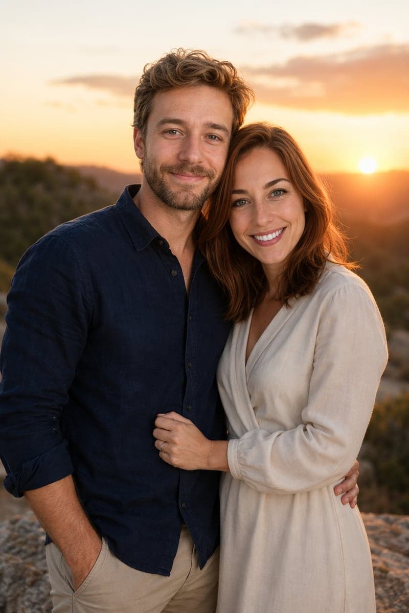 AI couple photo example — רומנטית scene, same couple test