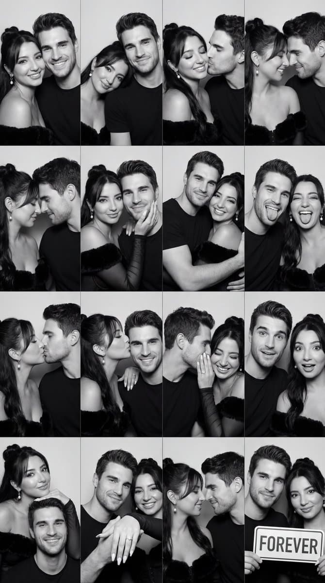 AI couple photo template — גריד פוטובוט שחור-לבן (16 פאנלים)