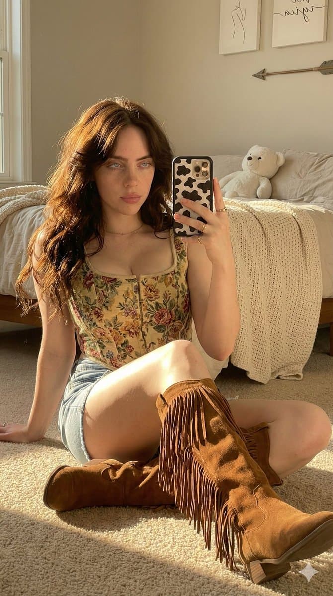Boho Mirror Selfie Golden Hour Prompt