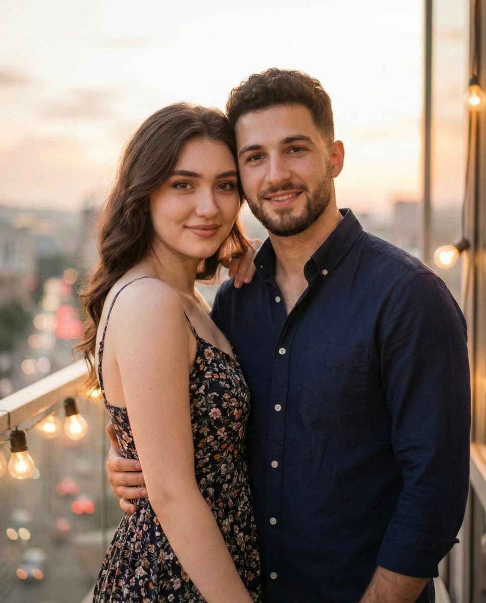 AI couple photo template — פורטרט זוגי רומנטי פוטוריאליסטי