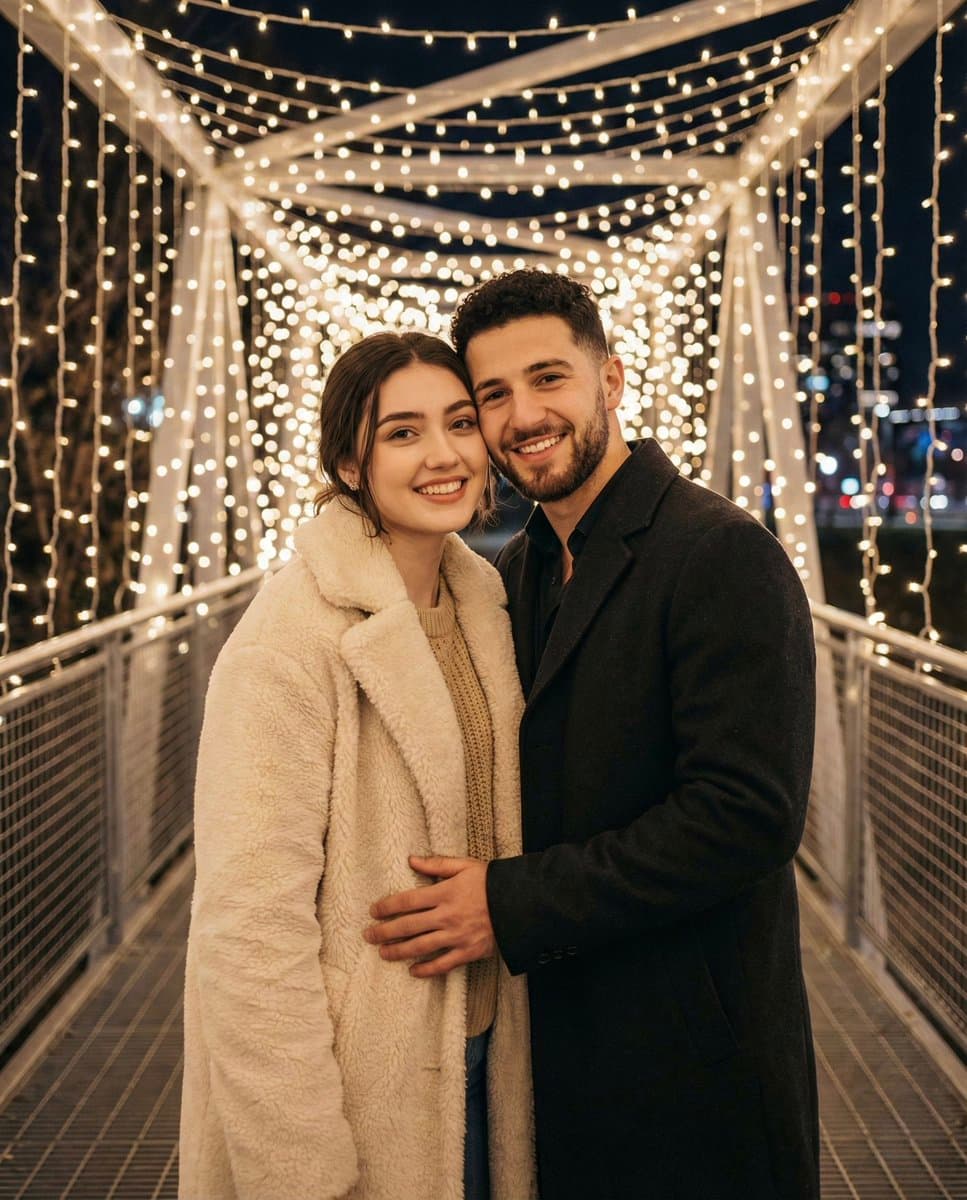 AI couple photo template — פורטרט זוגי חורפי רומנטי